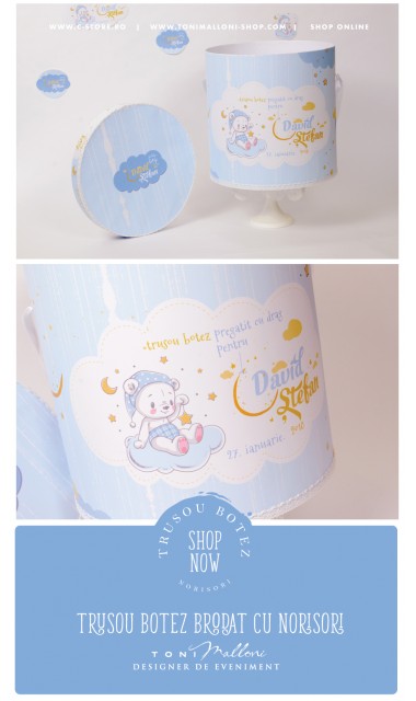 Trusou botez personalizat cu norisori pufosi si ursuleti, Dream big little boy  3